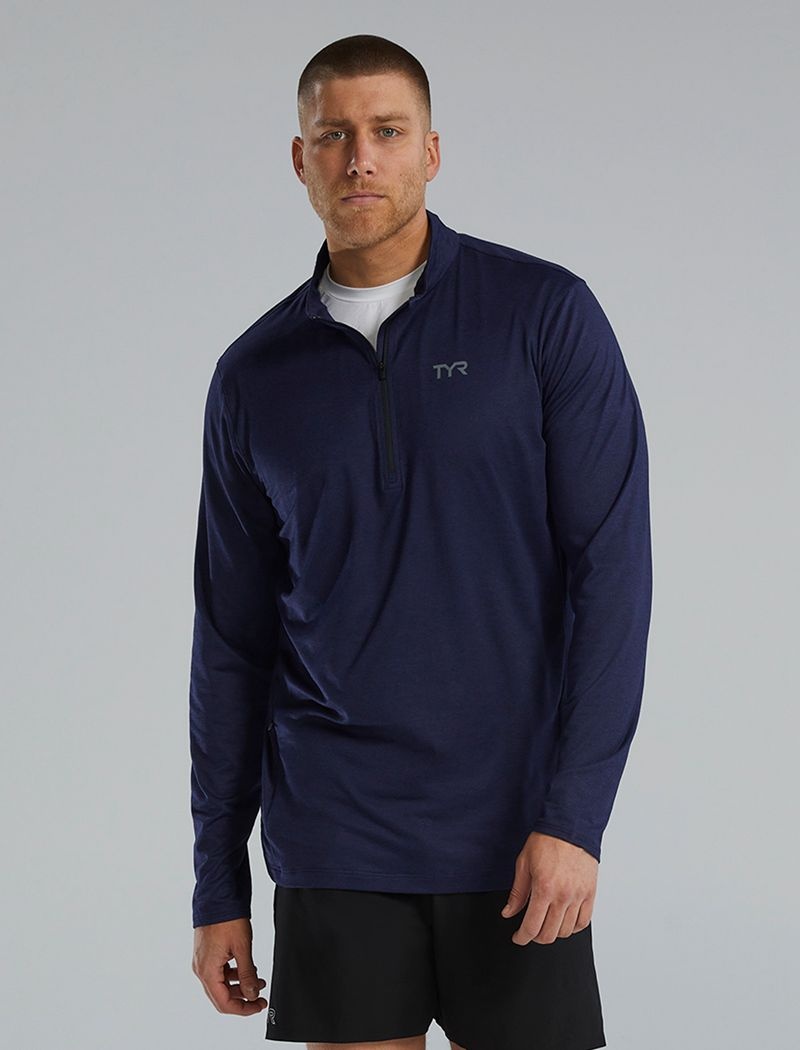 Chemises Tyr Sls? Long Sleeve1?4 Zip Homme Bleu Marine | 47534774TFU