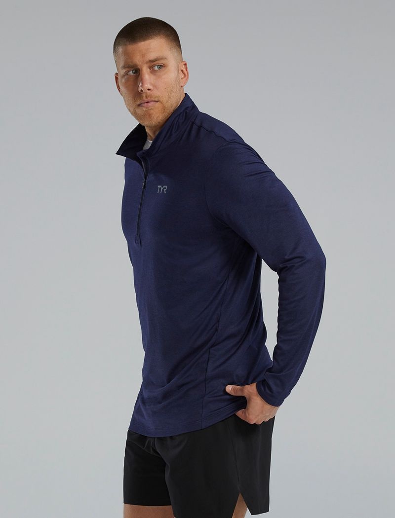 Chemises Tyr Sls? Long Sleeve1?4 Zip Homme Bleu Marine | 47534774TFU