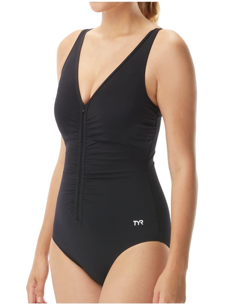 Maillot de Bain Tyr Durafast Elite? V-neck Zip Controlfit Femme Noir | 28467302TRI