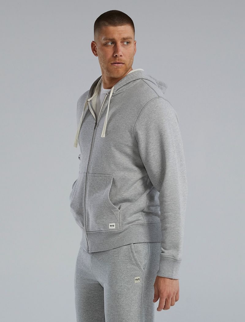 Sweat a Capuche Tyr Ultrasoft Heavyweight Terry Full-zip Homme Grise | 18294769JHK