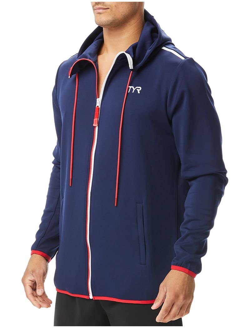 Sweat a Capuche Tyr Alliance Podium Full Zip Homme Bleu Blanche Rouge | 19560985QSF