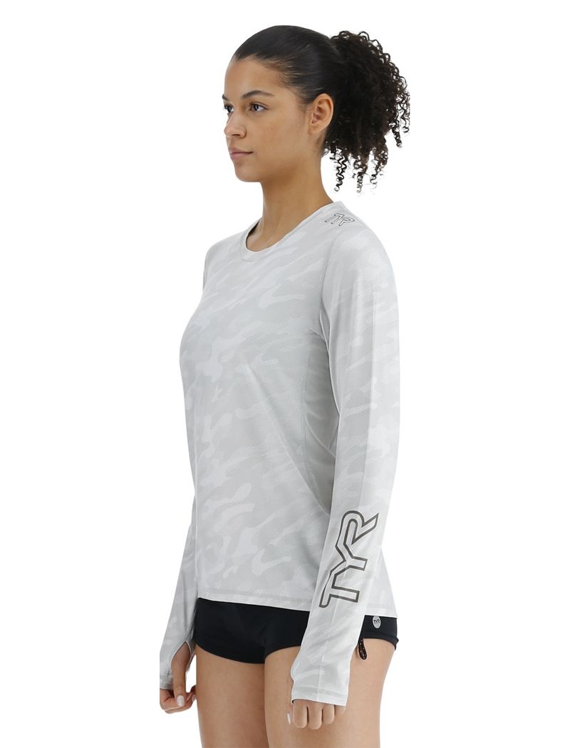 Chemises Tyr Sundefense? Vented Long Sleeve Crew Femme Grise Clair | 07935032ZKW