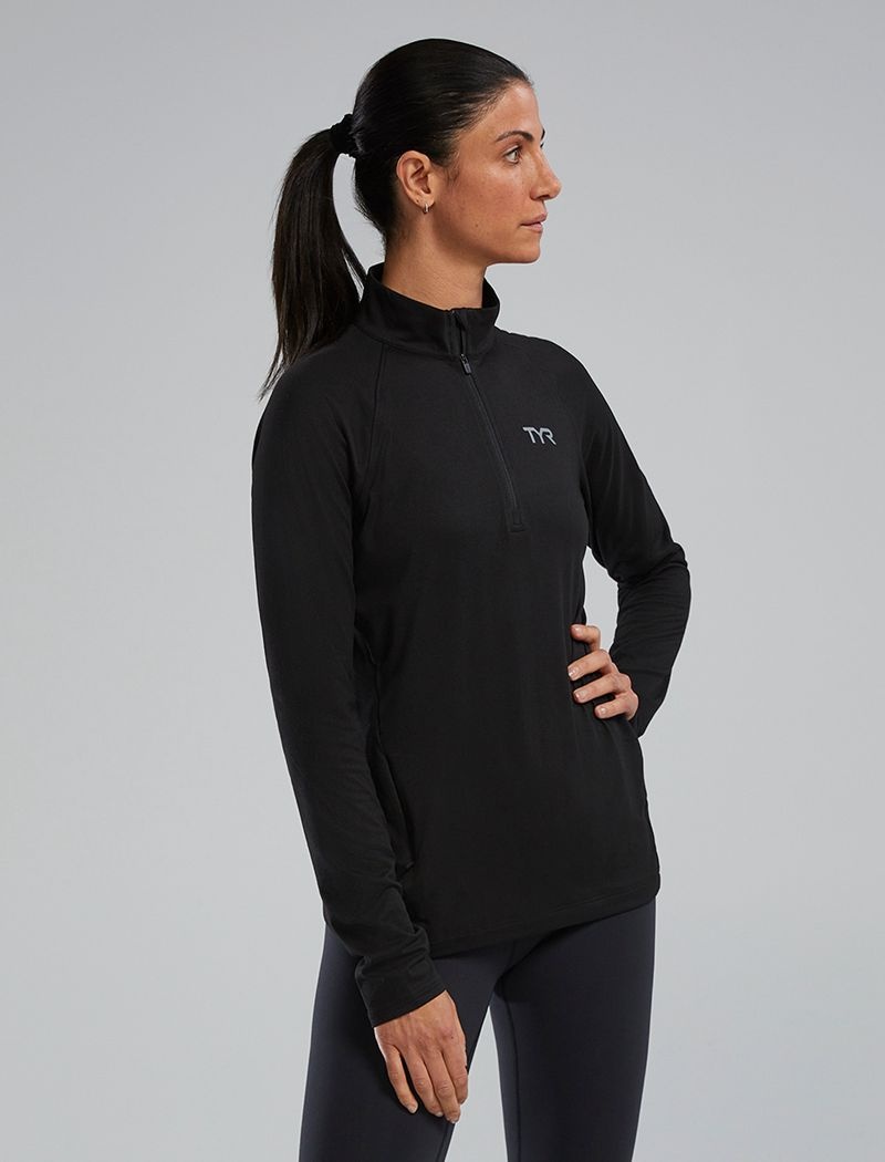 Chemises Tyr Sls? Long Sleeve1?4 Zip Femme Noir | 58799285UBZ