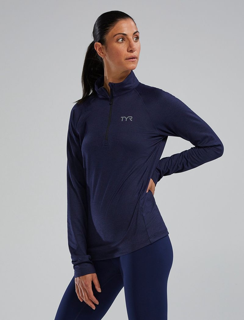 Chemises Tyr Sls? Long Sleeve1?4 Zip Femme Bleu Marine | 23569973UBO