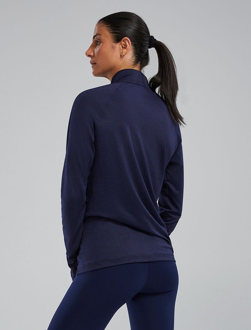 Chemises Tyr Sls? Long Sleeve1?4 Zip Femme Bleu Marine | 23569973UBO