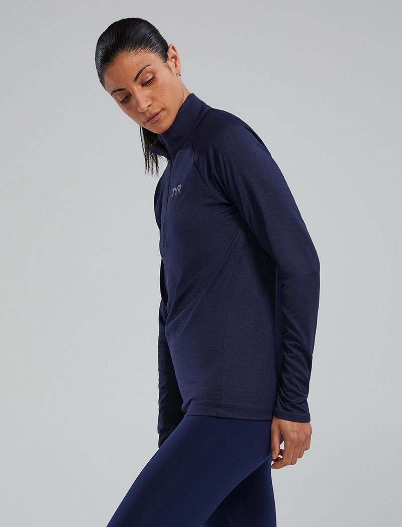 Chemises Tyr Sls? Long Sleeve1?4 Zip Femme Bleu Marine | 23569973UBO