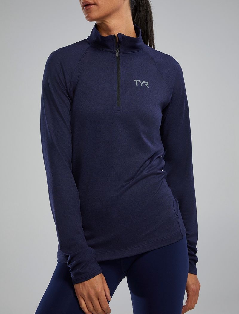 Chemises Tyr Sls? Long Sleeve1?4 Zip Femme Bleu Marine | 23569973UBO