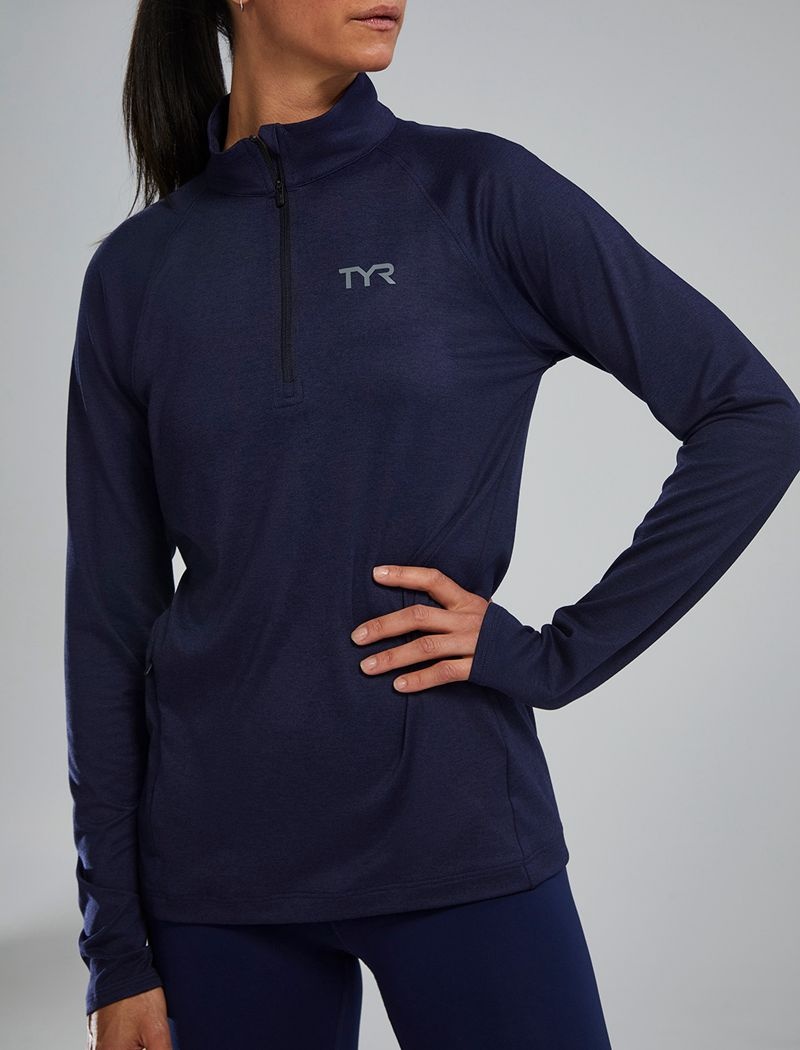 Chemises Tyr Sls? Long Sleeve1?4 Zip Femme Bleu Marine | 23569973UBO