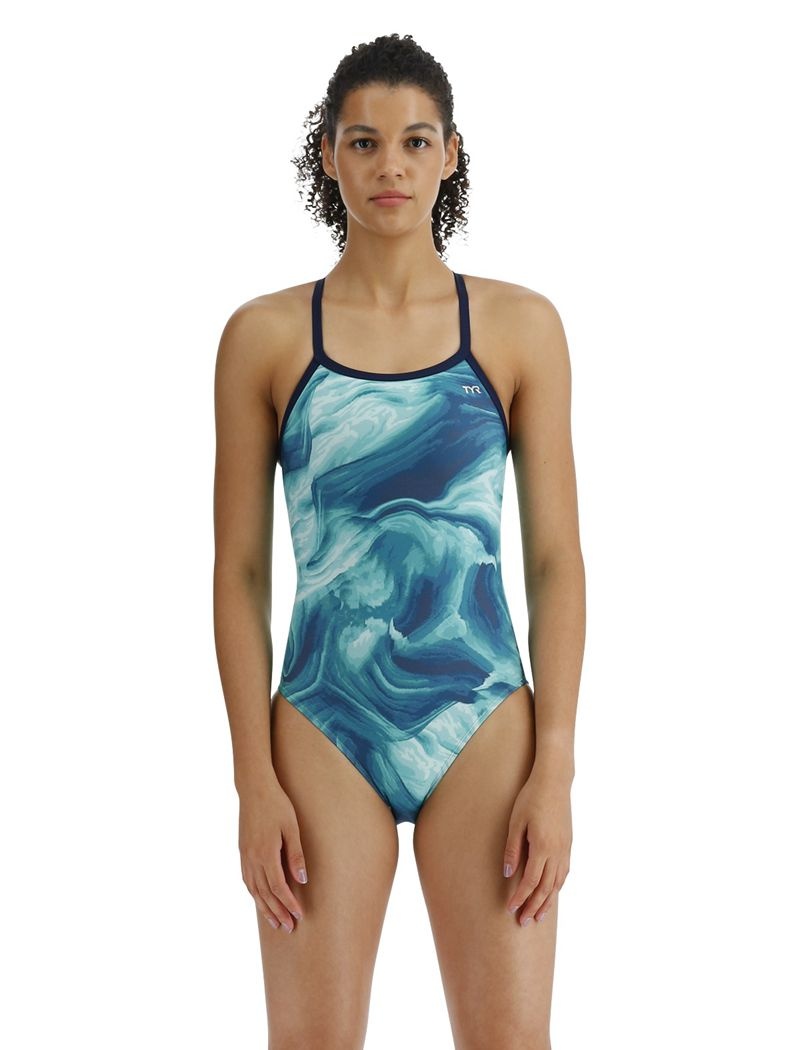 Maillot de Bain Tyr Durafast Elite? Diamondfit Mezio Femme Turquoise Bleu Marine | 74397502QEJ