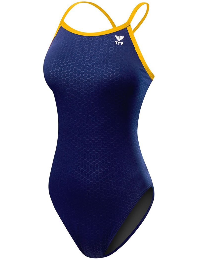 Maillot de Bain Tyr Durafast Elite? Diamondfit Hexa Femme Bleu Marine Jaune | 15284161XNA