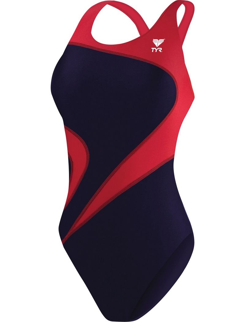 Maillot de Bain Tyr Tyreco? Maxfit T-splice Femme Bleu Marine Rouge | 20790910FCO