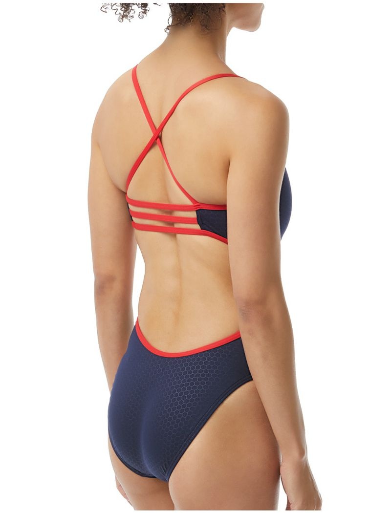 Maillot de Bain Tyr Durafast Elite? Trinityfit Hexa Usa Femme Bleu Marine Rouge | 90108903ACH