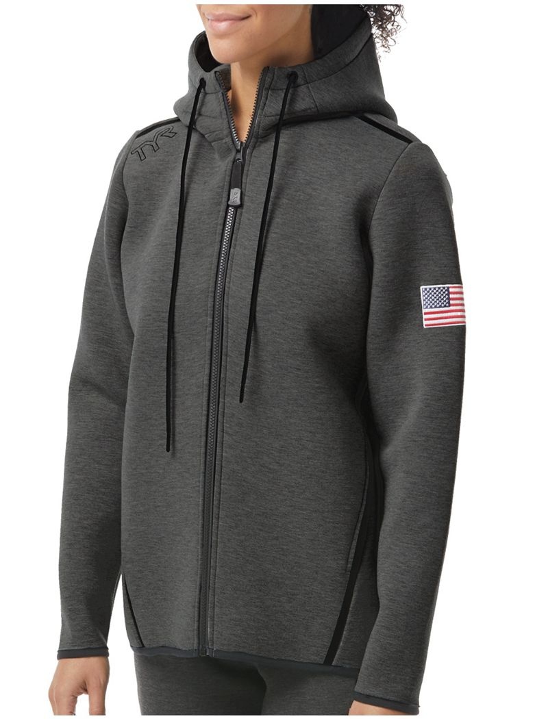 Sweat a Capuche Tyr Elite Team Full Zip - Usa Femme Grise Foncé | 81070990KER