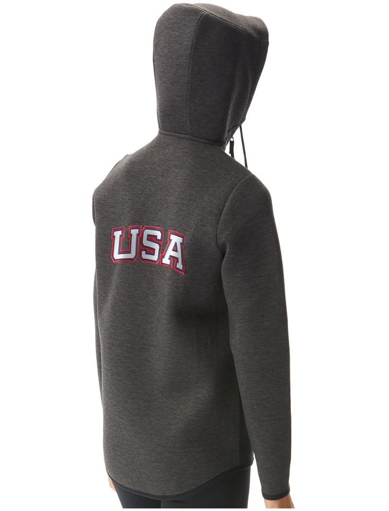 Sweat a Capuche Tyr Elite Team Full Zip - Usa Femme Grise Foncé | 81070990KER