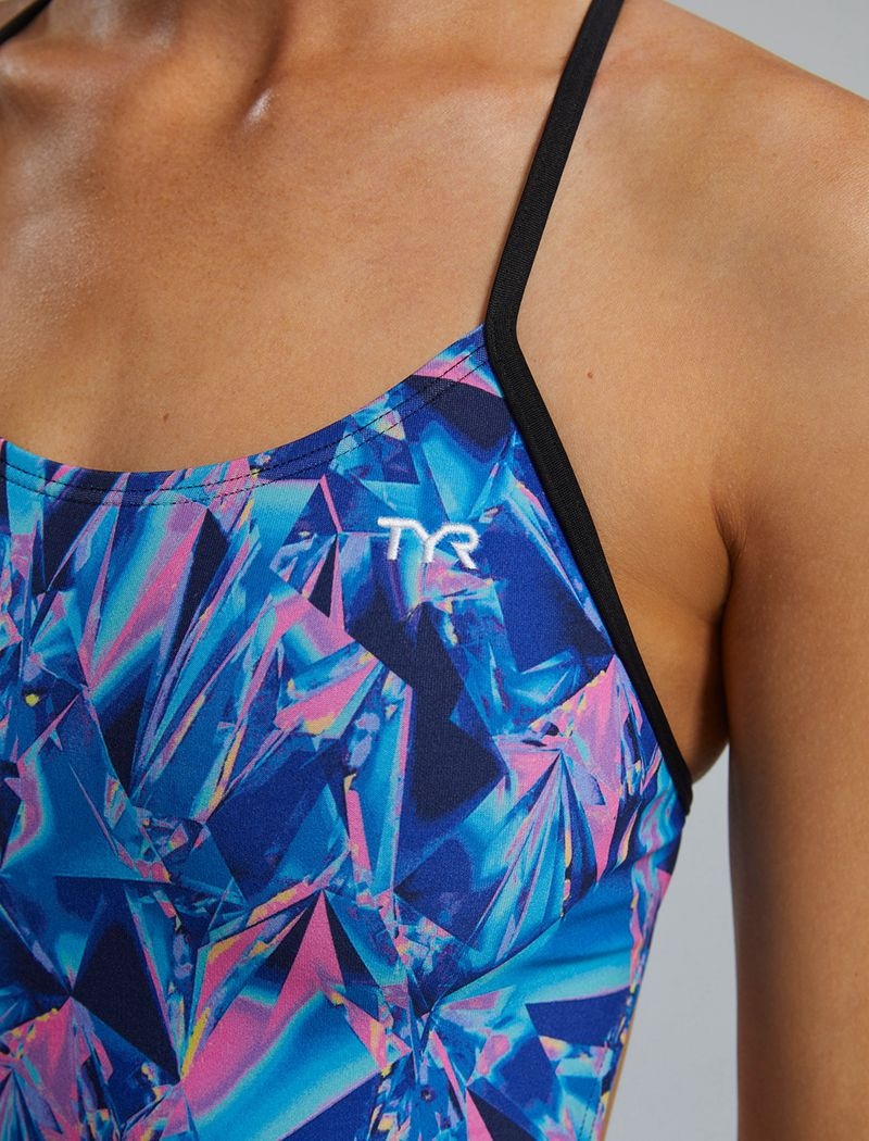 Maillot de Bain Tyr Durafast Elite? Cutoutfit Crystalized Femme Bleu Marine Rose | 38604924RMT