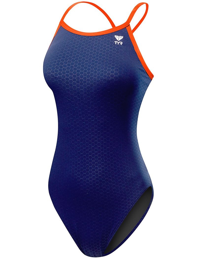 Maillot de Bain Tyr Durafast Elite? Diamondfit Hexa Femme Bleu Marine Orange | 00378764YXP