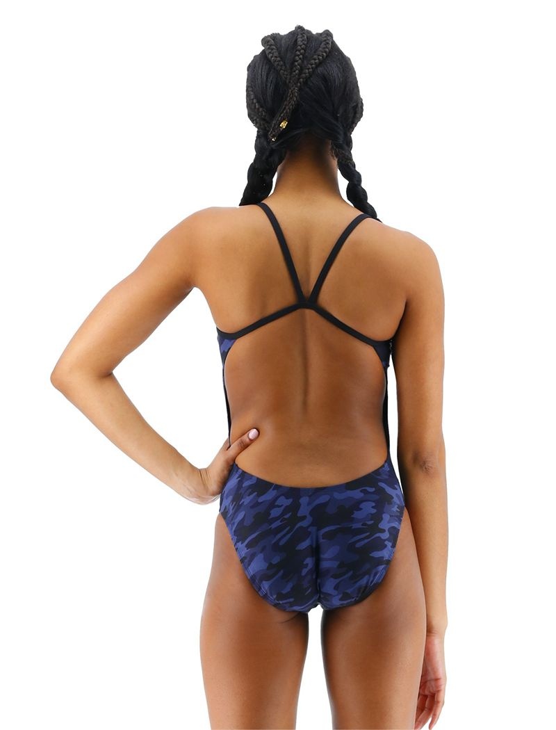 Maillot de Bain Tyr Durafast Elite? Cutoutfit Camo Femme Bleu Marine | 06905356TSP