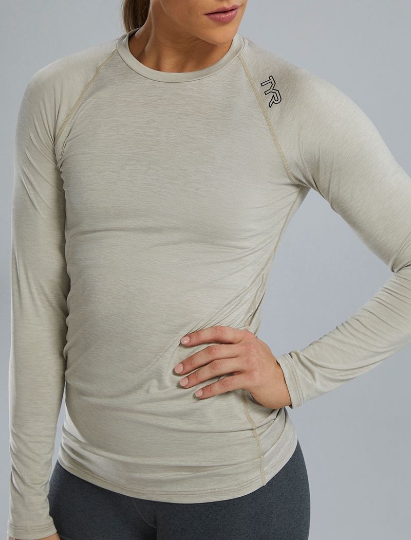 T-Shirt Tyr Climadry? Raglan Long Sleeve Femme Taupe | 78120842ZBD