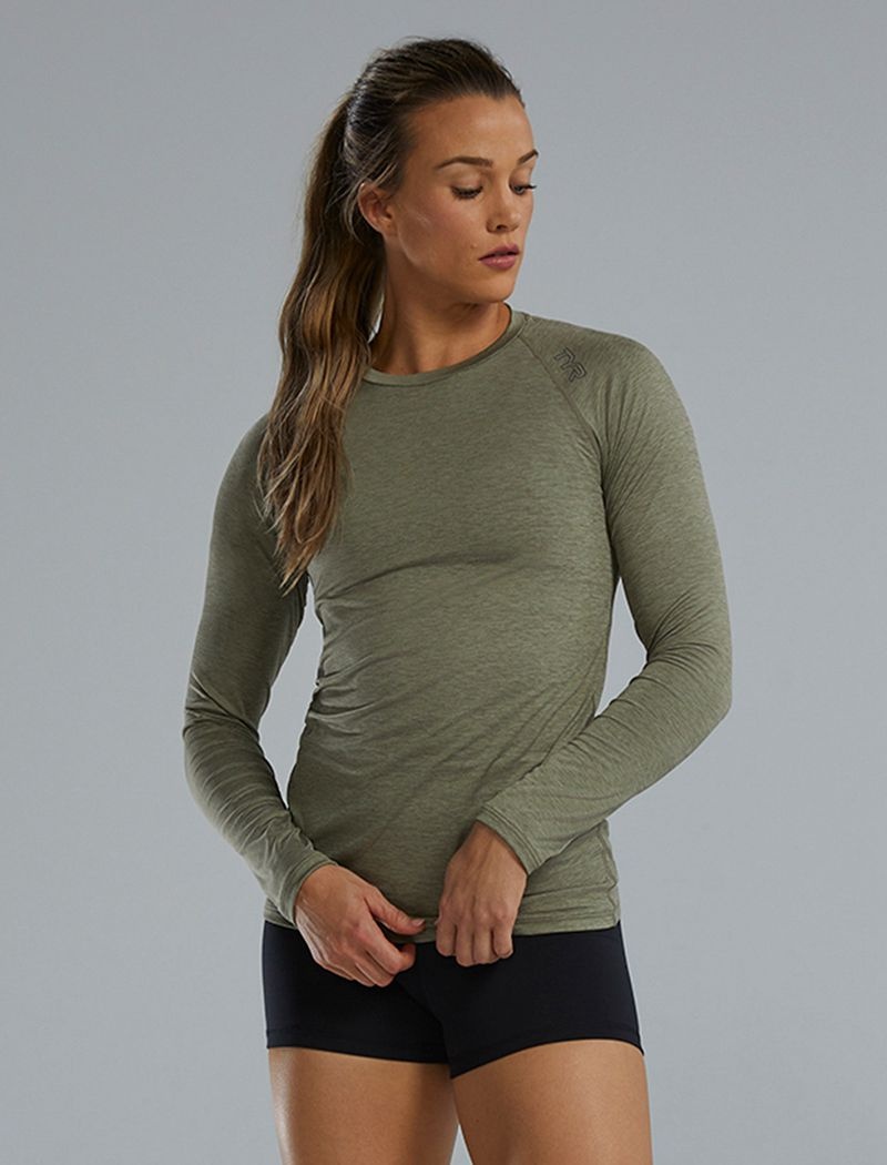 T-Shirt Tyr Climadry? Raglan Long Sleeve Femme Vert Olive | 70997154NAT