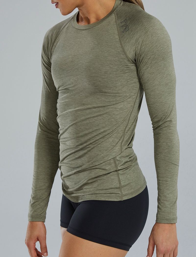 T-Shirt Tyr Climadry? Raglan Long Sleeve Femme Vert Olive | 70997154NAT