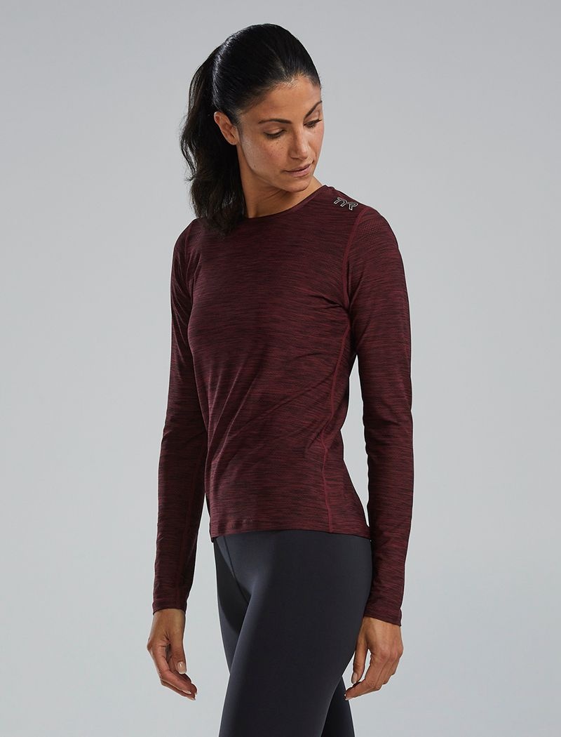 T-Shirt Tyr Airtec? Long Sleeve Femme Bordeaux Foncé | 87326826IZJ