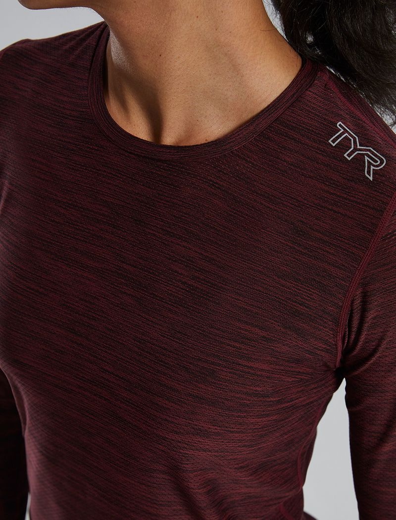 T-Shirt Tyr Airtec? Long Sleeve Femme Bordeaux Foncé | 87326826IZJ