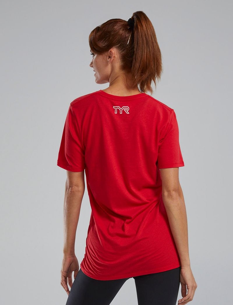 T-Shirt Tyr Ultrasoft? Corta Sleeve Graphique Distressed Femme Rouge | 52326655AEB