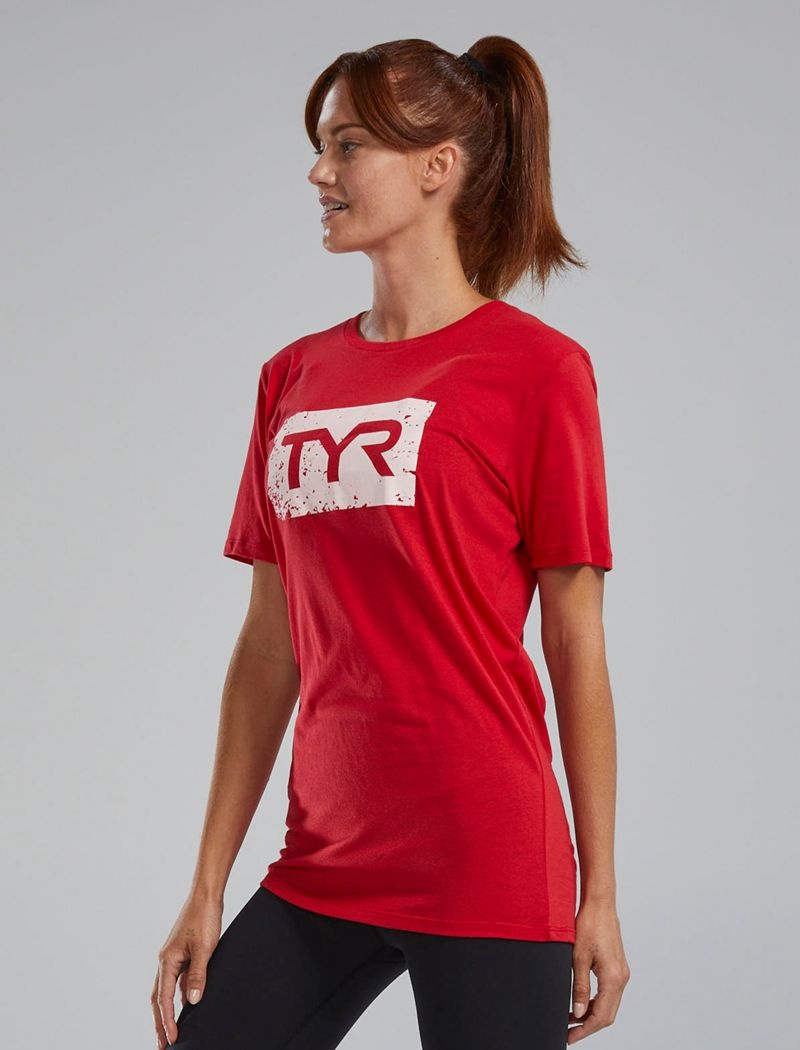 T-Shirt Tyr Ultrasoft? Corta Sleeve Graphique Distressed Femme Rouge | 52326655AEB