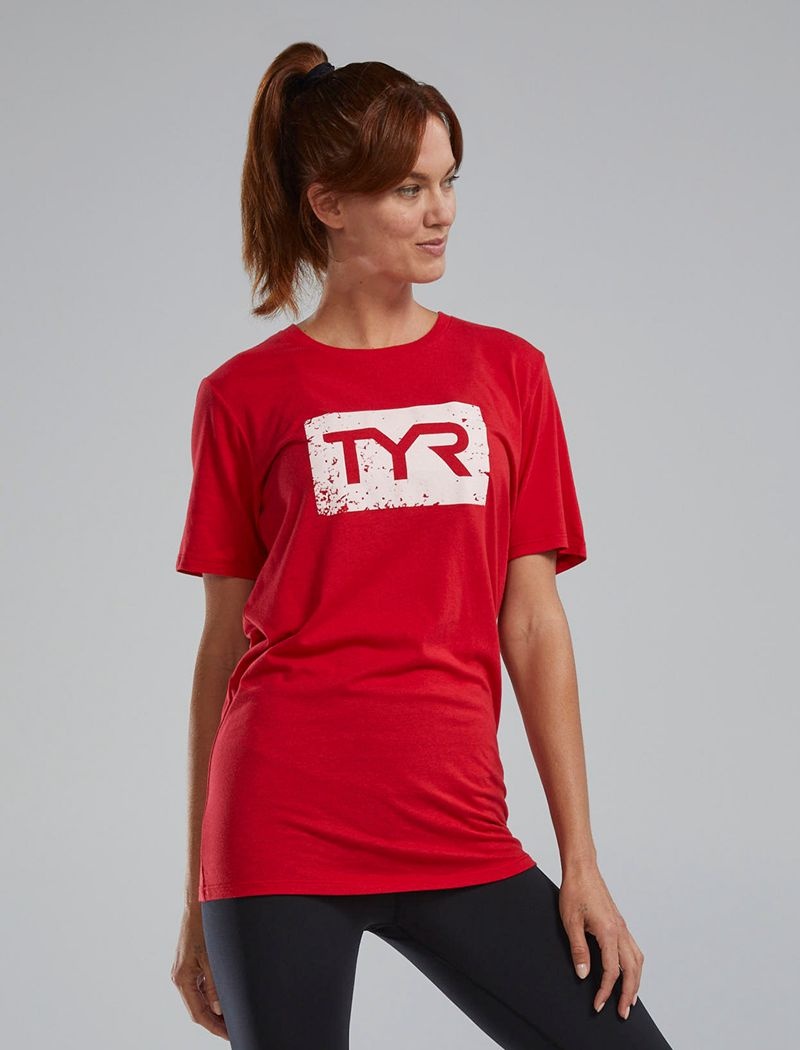 T-Shirt Tyr Ultrasoft? Corta Sleeve Graphique Distressed Femme Rouge | 52326655AEB