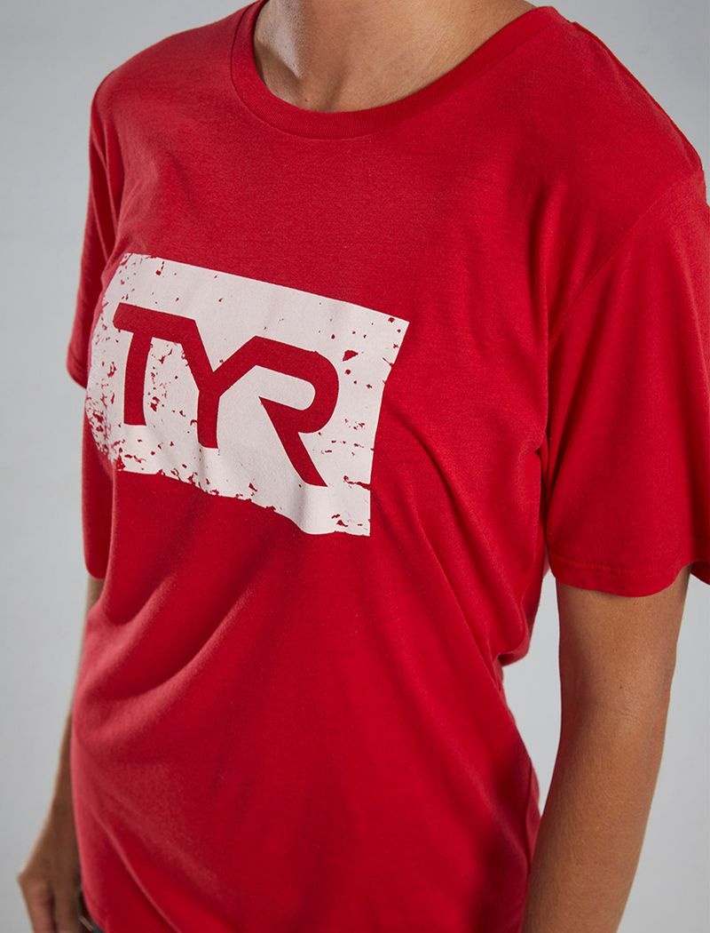 T-Shirt Tyr Ultrasoft? Corta Sleeve Graphique Distressed Femme Rouge | 52326655AEB