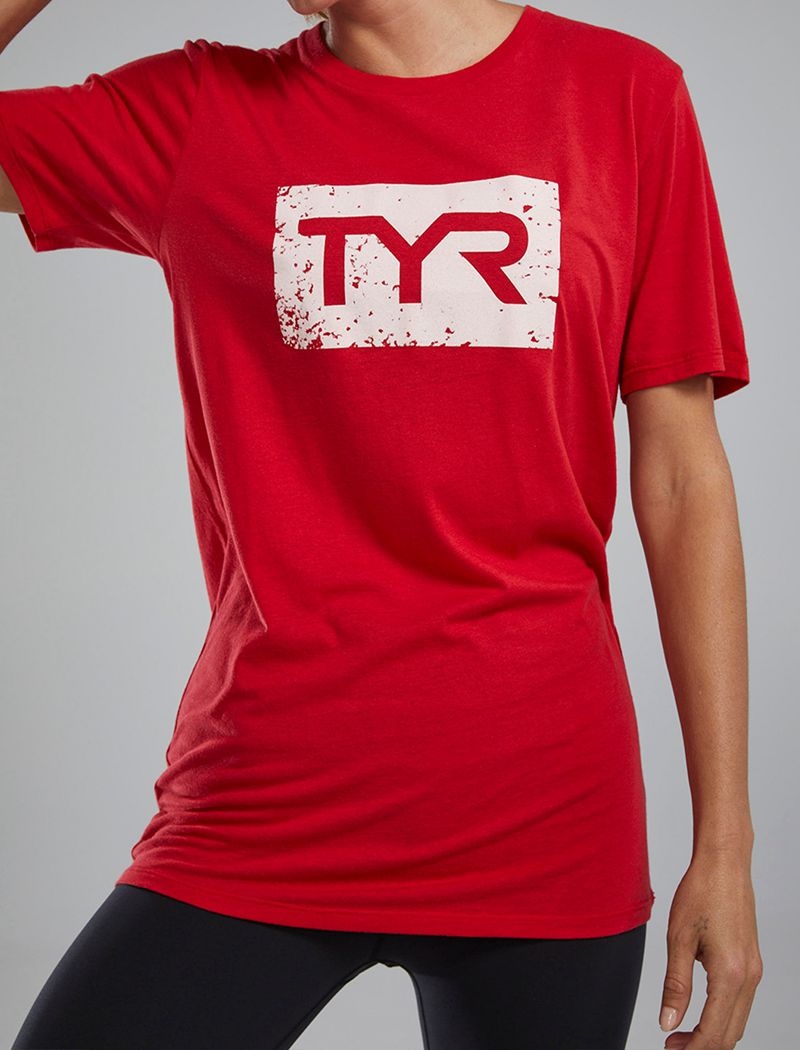 T-Shirt Tyr Ultrasoft? Corta Sleeve Graphique Distressed Femme Rouge | 52326655AEB