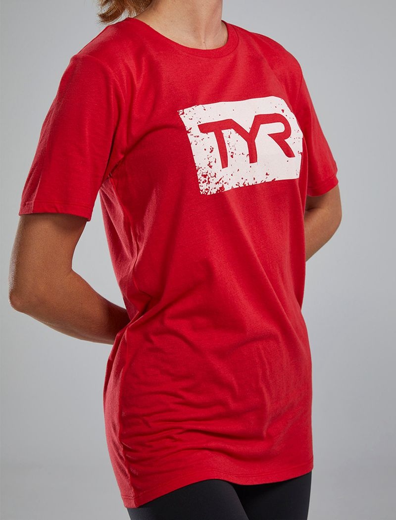 T-Shirt Tyr Ultrasoft? Corta Sleeve Graphique Distressed Femme Rouge | 52326655AEB