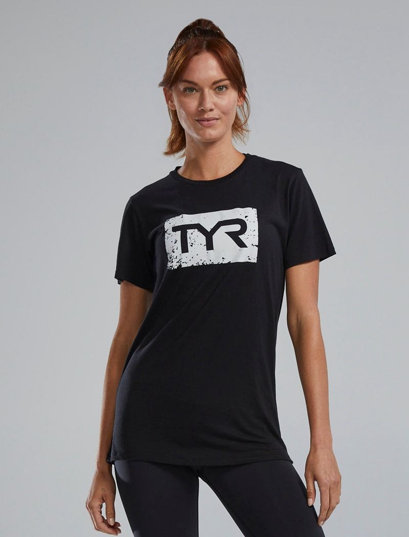 T-Shirt Tyr Ultrasoft? Corta Sleeve Graphique Distressed Femme Noir Blanche | 28856462VGK