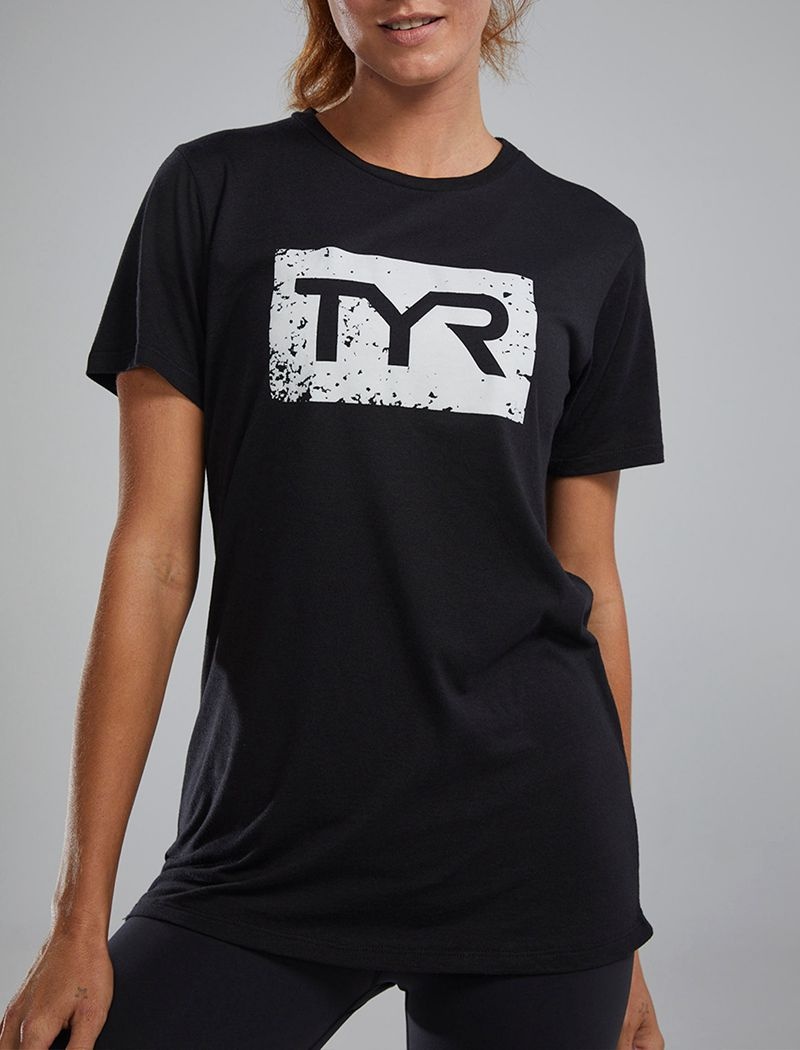 T-Shirt Tyr Ultrasoft? Corta Sleeve Graphique Distressed Femme Noir Blanche | 28856462VGK