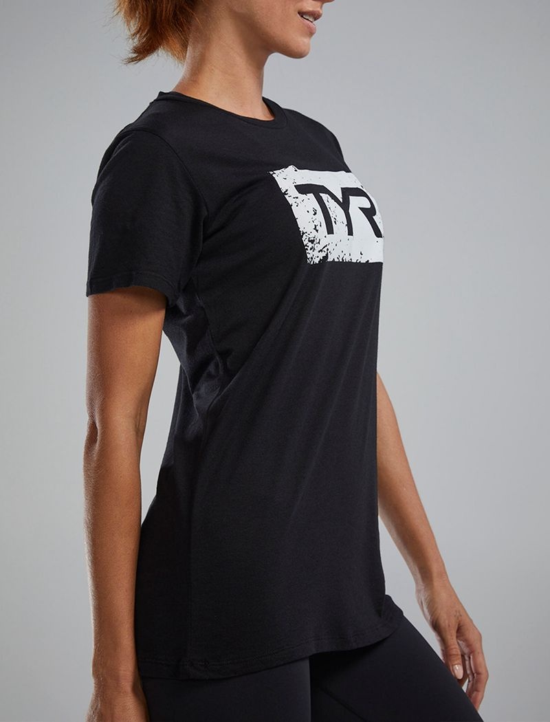 T-Shirt Tyr Ultrasoft? Corta Sleeve Graphique Distressed Femme Noir Blanche | 28856462VGK