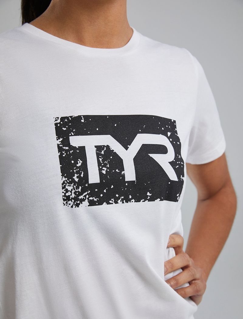 T-Shirt Tyr Ultrasoft? Corta Sleeve Graphique Distressed Femme Blanche Noir | 79701728OJN