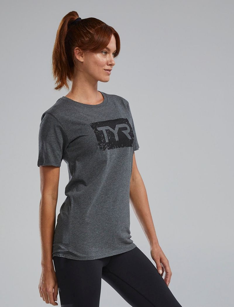 T-Shirt Tyr Ultrasoft? Corta Sleeve Graphique Distressed Femme Grise Noir | 56497660PLL