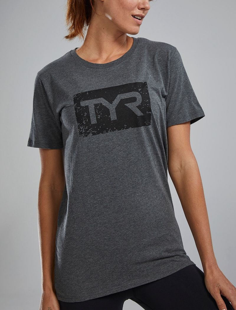 T-Shirt Tyr Ultrasoft? Corta Sleeve Graphique Distressed Femme Grise Noir | 56497660PLL