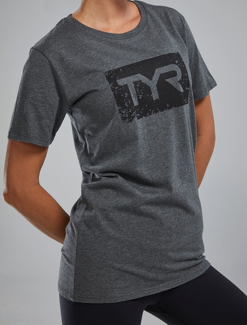 T-Shirt Tyr Ultrasoft? Corta Sleeve Graphique Distressed Femme Grise Noir | 56497660PLL