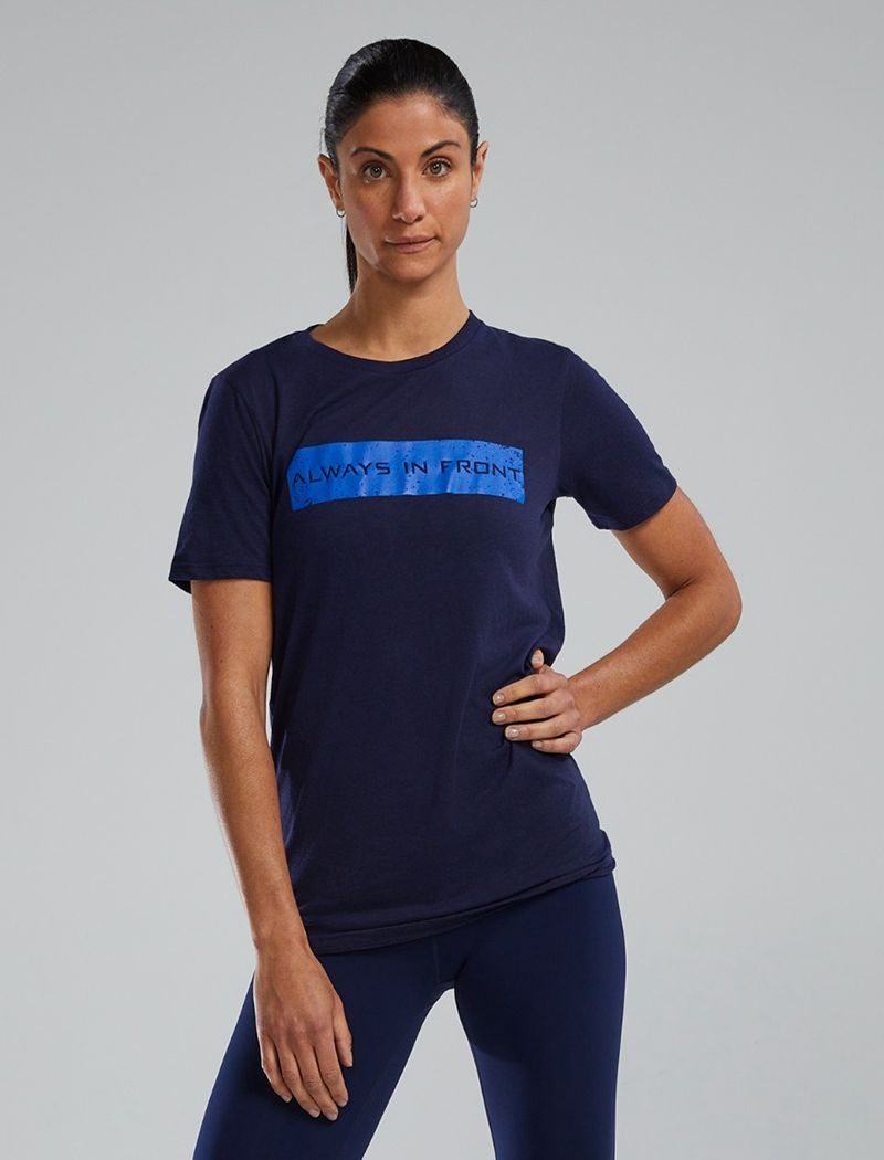 T-Shirt Tyr Ultrasoft? Corta Sleeve Graphique Distressed Always In Front Femme Bleu Marine | 88810879RIF