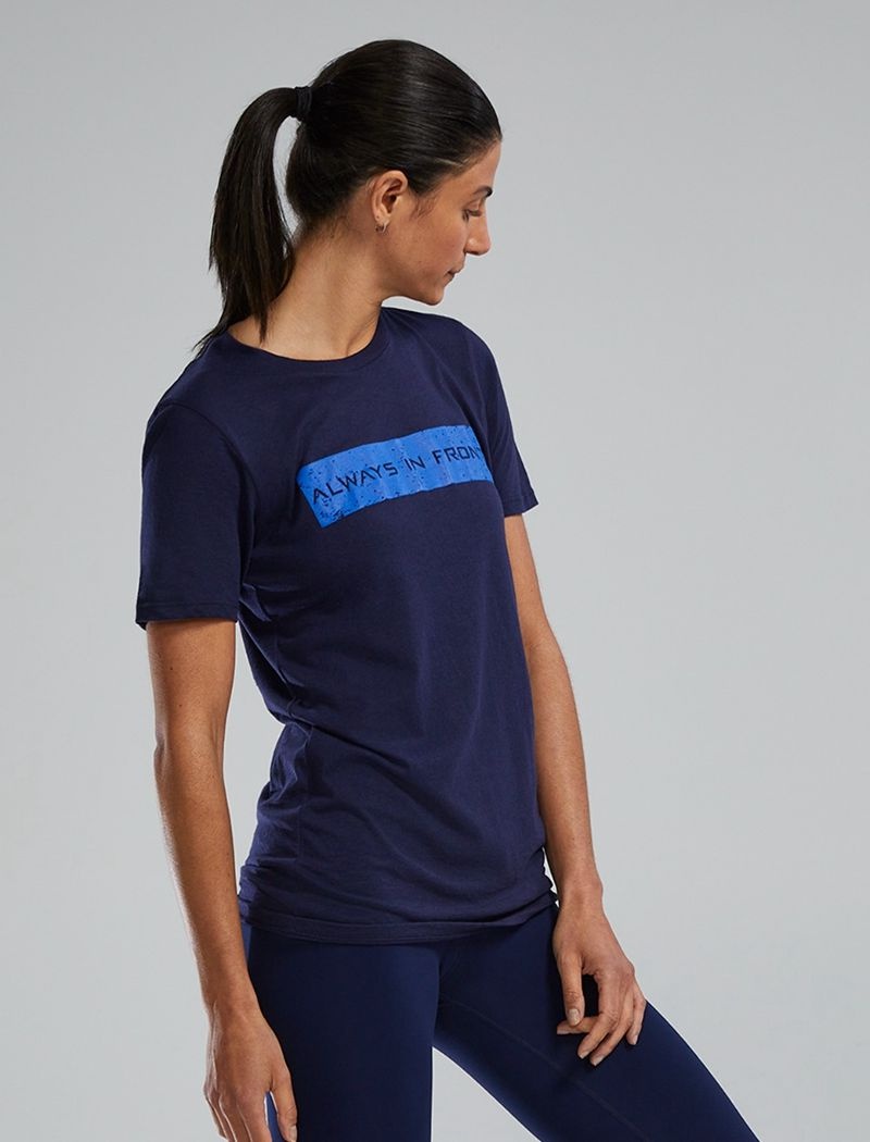 T-Shirt Tyr Ultrasoft? Corta Sleeve Graphique Distressed Always In Front Femme Bleu Marine | 88810879RIF