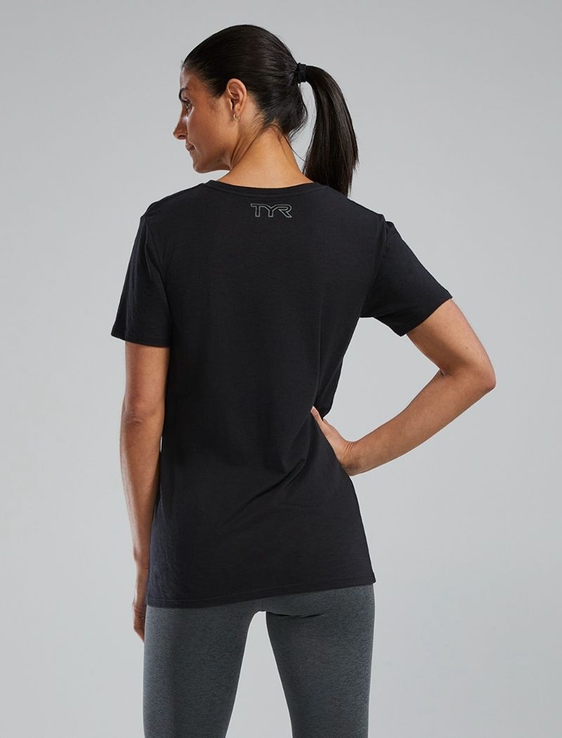 T-Shirt Tyr Ultrasoft? Corta Sleeve Graphique Distressed Always In Front Femme Noir | 53448113GNC