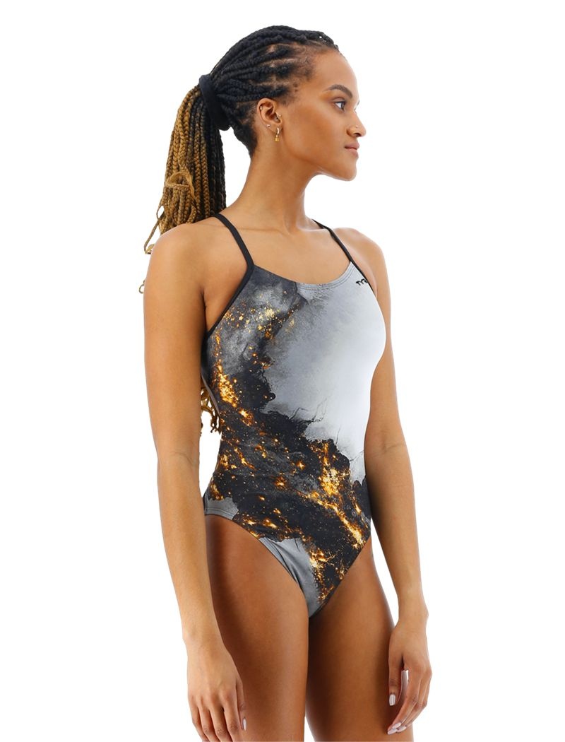 Maillot de Bain Tyr Durafast Elite? Cutoutfit Pyrite Femme Doré Noir | 81106264XIF