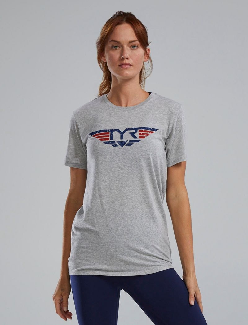 T-Shirt Tyr Ultrasoft? Corta Sleeve Graphique Take Flight Femme Grise | 89108555IBN