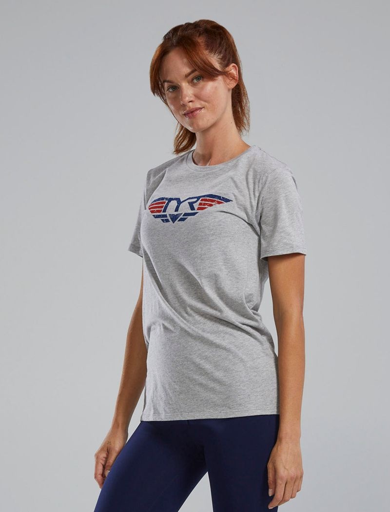 T-Shirt Tyr Ultrasoft? Corta Sleeve Graphique Take Flight Femme Grise | 89108555IBN