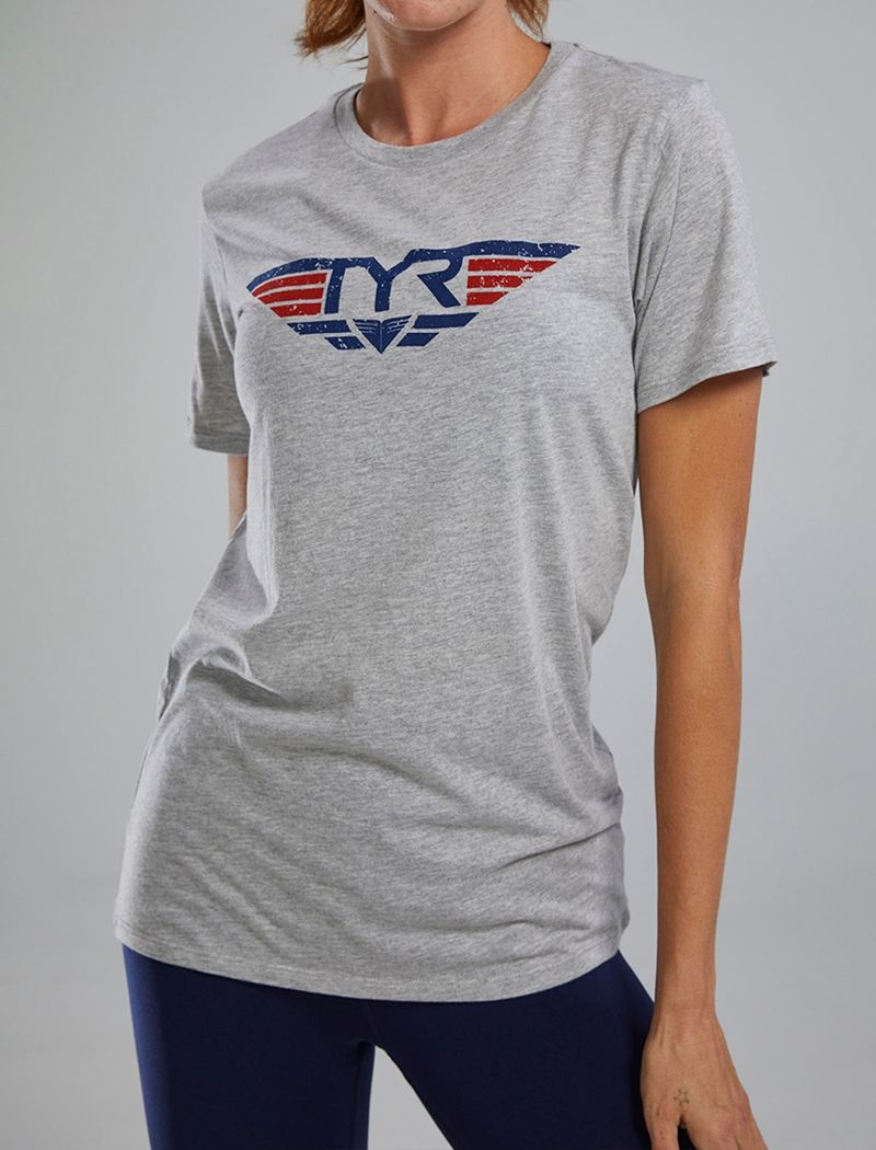 T-Shirt Tyr Ultrasoft? Corta Sleeve Graphique Take Flight Femme Grise | 89108555IBN