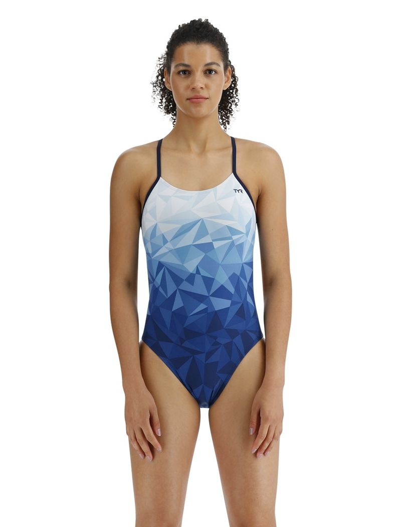 Maillot de Bain Tyr Durafast Elite? Cutoutfit Geoscope Femme Bleu Blanche | 88711491QDC