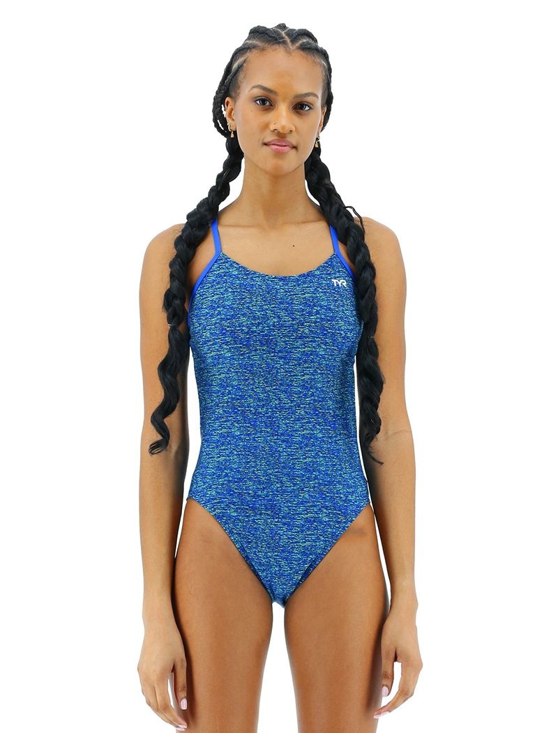 Maillot de Bain Tyr Durafast Elite? Cutoutfit Lapped Femme Bleu Vert | 66721283KWO