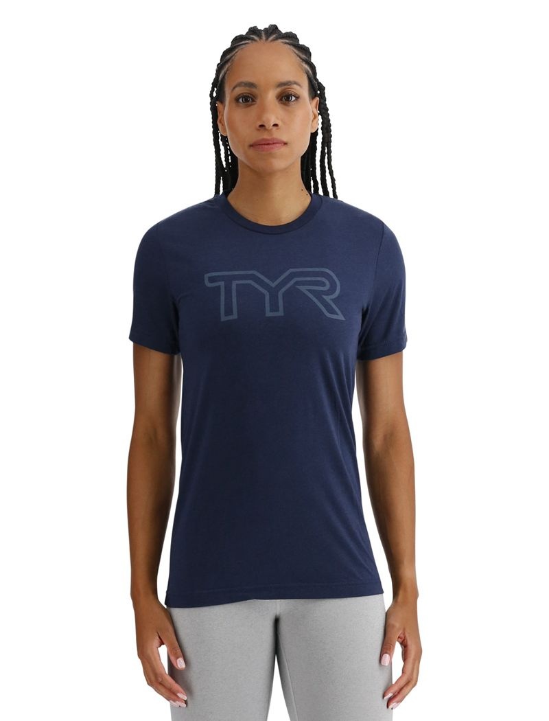 T-Shirt Tyr Ultrasoft Big Logo Tri-blend Tech Femme Bleu Marine | 13794306NZO