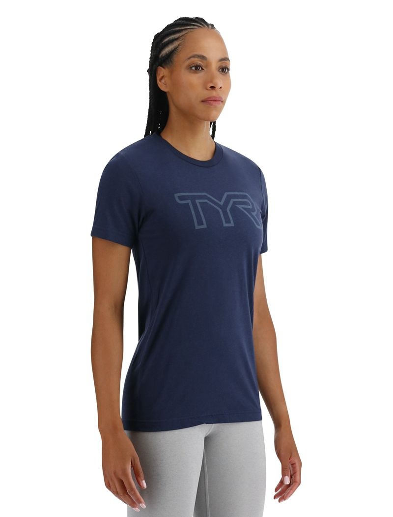 T-Shirt Tyr Ultrasoft Big Logo Tri-blend Tech Femme Bleu Marine | 13794306NZO